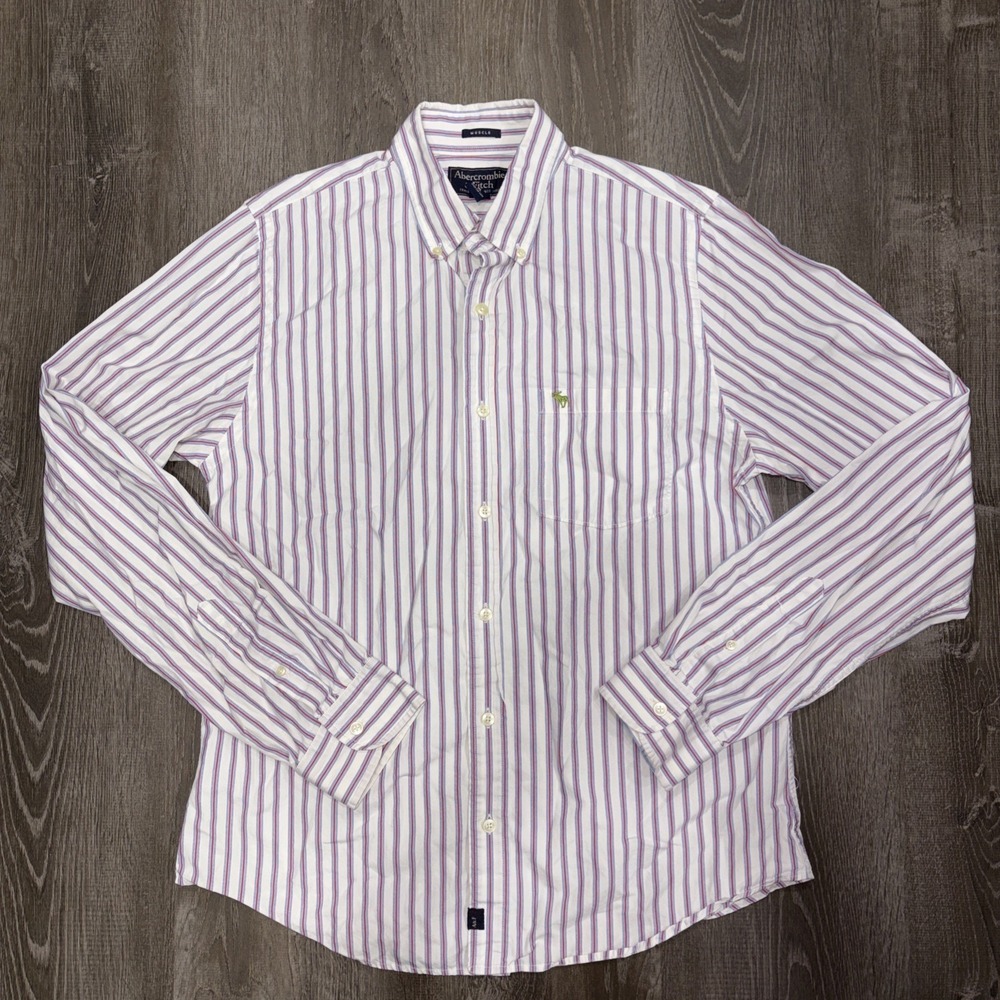 Vtg Abercrombie & Fitch Shirt Mens XL White Striped Muscle Button Down 90s Y2K